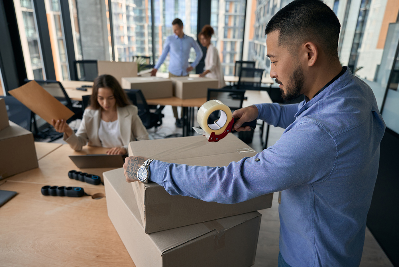 Corporate team preparing an office relocation